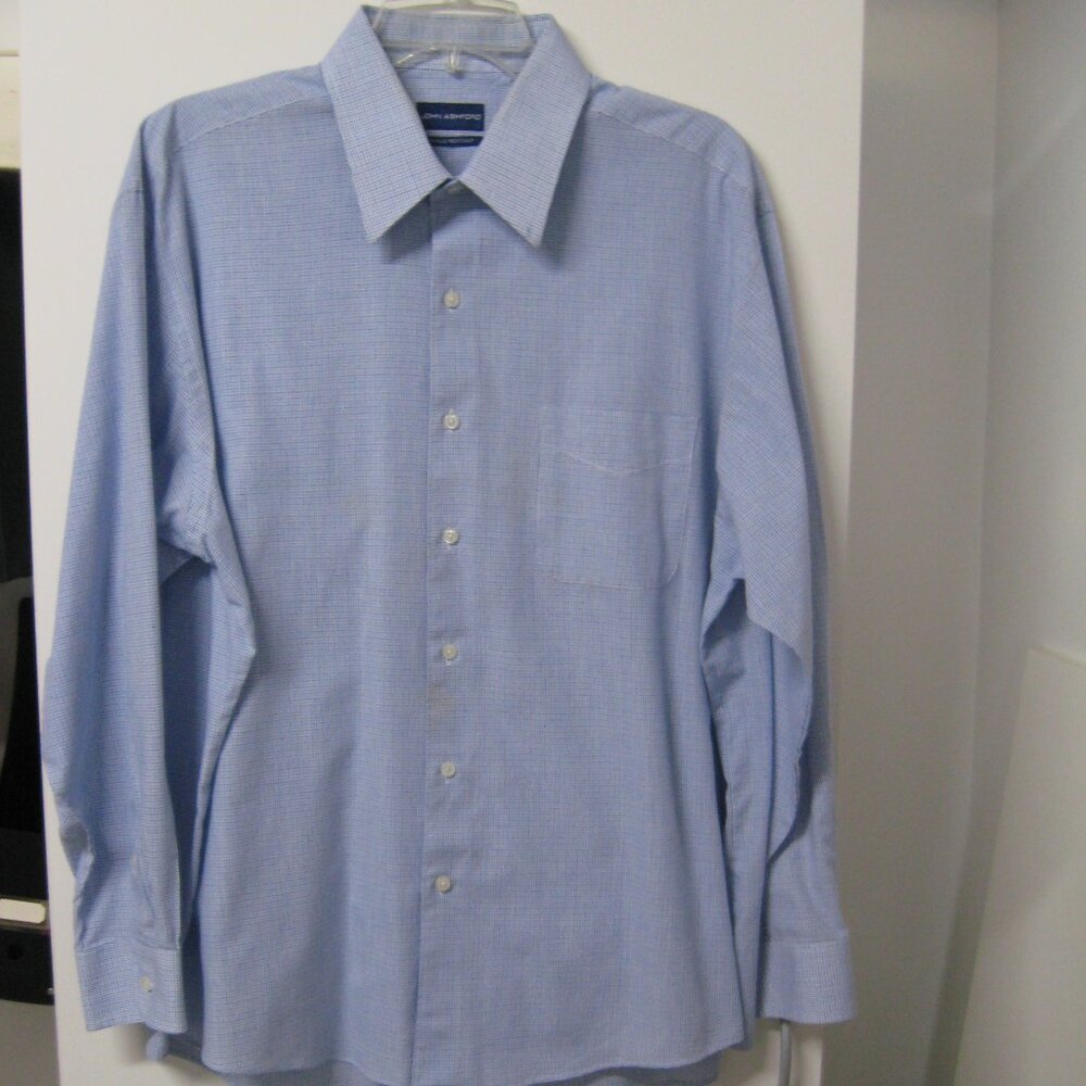 John Ashford Button Up Shirt Long Sleeve 17 1/2  Blue Check